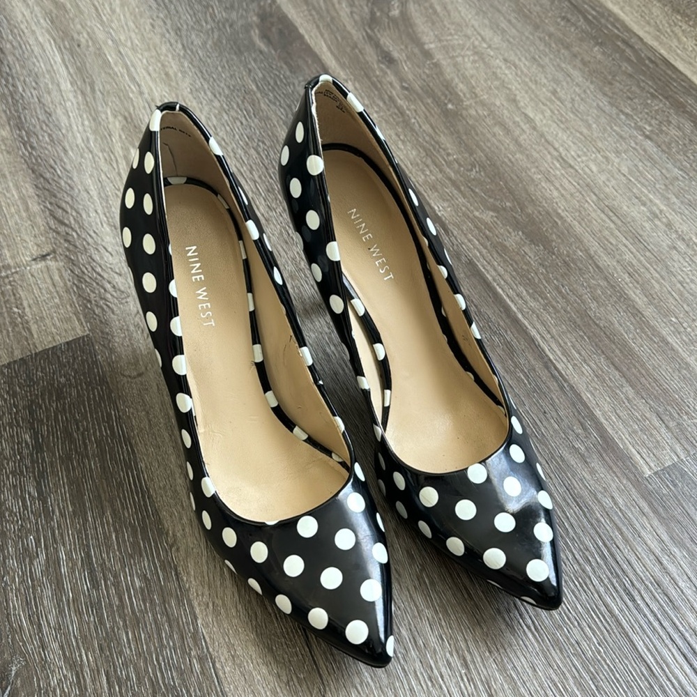 Nine West Polka Dot Heels Black and White